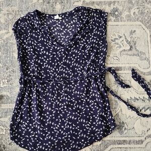 Le Lis Navy Blue Bird Print Maternity Blouse